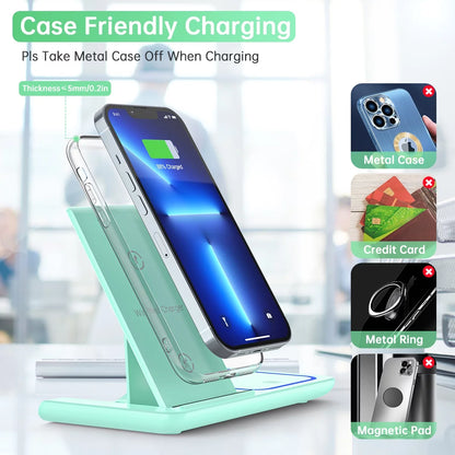 2024 Upgraded Wireless Charging Station, 18W 3 in 1 Charger Station, Fast Charging Dock Stand for Iwatch Series 10/9/8/7/6/SE/5/4/3/2, Compatible with Iphone 16 15 14 13 12 11 Pro/Xs/Samsung & Airpod