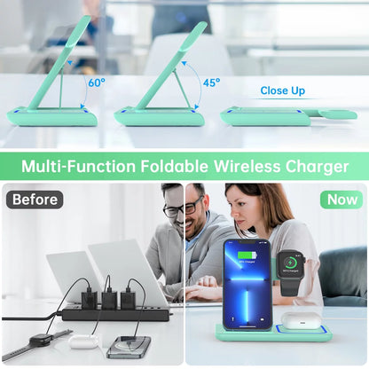 2024 Upgraded Wireless Charging Station, 18W 3 in 1 Charger Station, Fast Charging Dock Stand for Iwatch Series 10/9/8/7/6/SE/5/4/3/2, Compatible with Iphone 16 15 14 13 12 11 Pro/Xs/Samsung & Airpod