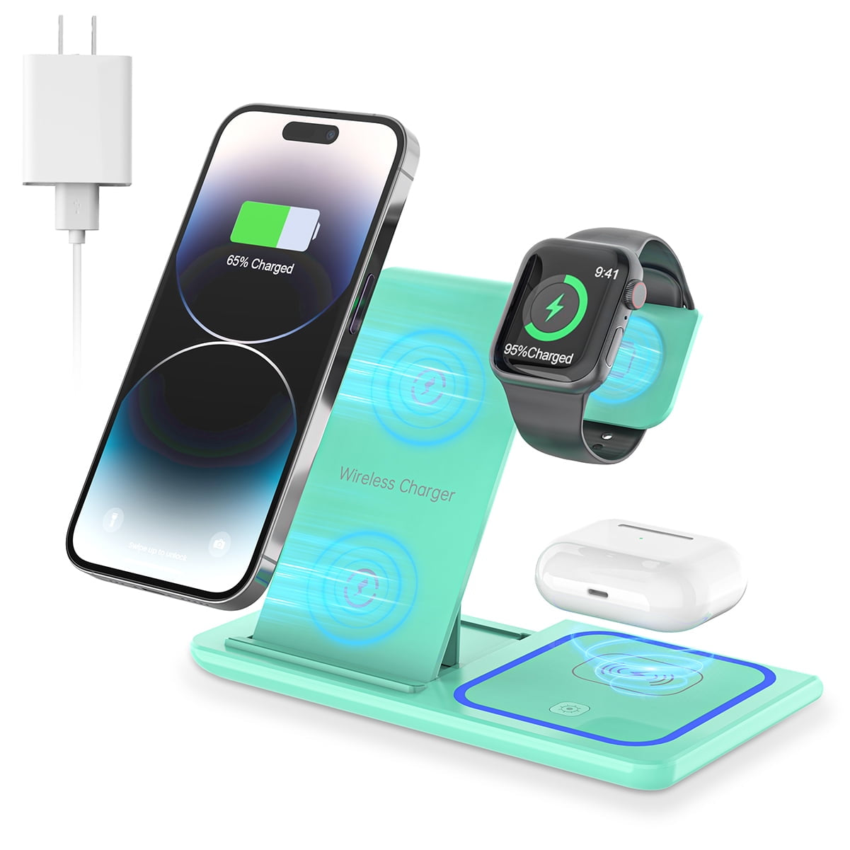 2024 Upgraded Wireless Charging Station, 18W 3 in 1 Charger Station, Fast Charging Dock Stand for Iwatch Series 10/9/8/7/6/SE/5/4/3/2, Compatible with Iphone 16 15 14 13 12 11 Pro/Xs/Samsung & Airpod