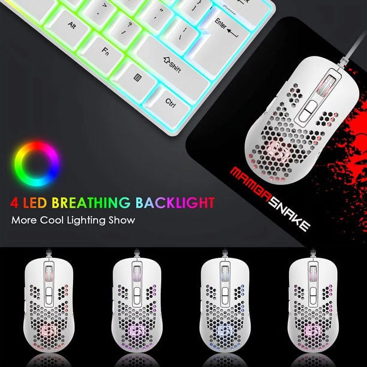 Mini Ultralight Wired Gaming Mouse,4 Kinds RGB Backlit,Lightweight Honeycomb Shell Mice for PC Gamers,Xbox,Ps4(White)