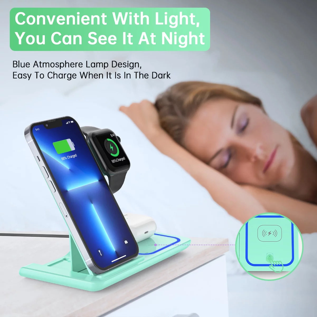 2024 Upgraded Wireless Charging Station, 18W 3 in 1 Charger Station, Fast Charging Dock Stand for Iwatch Series 10/9/8/7/6/SE/5/4/3/2, Compatible with Iphone 16 15 14 13 12 11 Pro/Xs/Samsung & Airpod