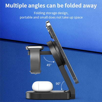 Magnetic Foldable 3 in 1 Wireless Charging Station for Apple Magsafe Charger ,15W Fast Wireless Charger Stand for Iphone 14 13 12 Series Apple Watch Airpods Multiple Devices, Adjustable Angle