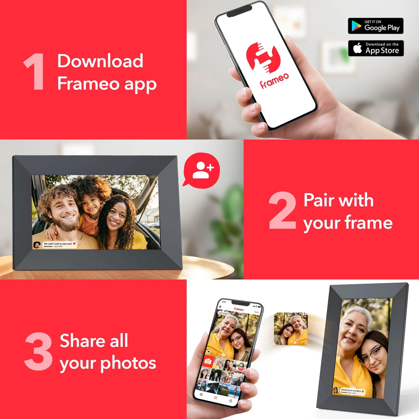 ONN 7” Wi-Fi Digital Picture Frame | Send Photos & Videos Instantly via the Free Frameo App,100096732